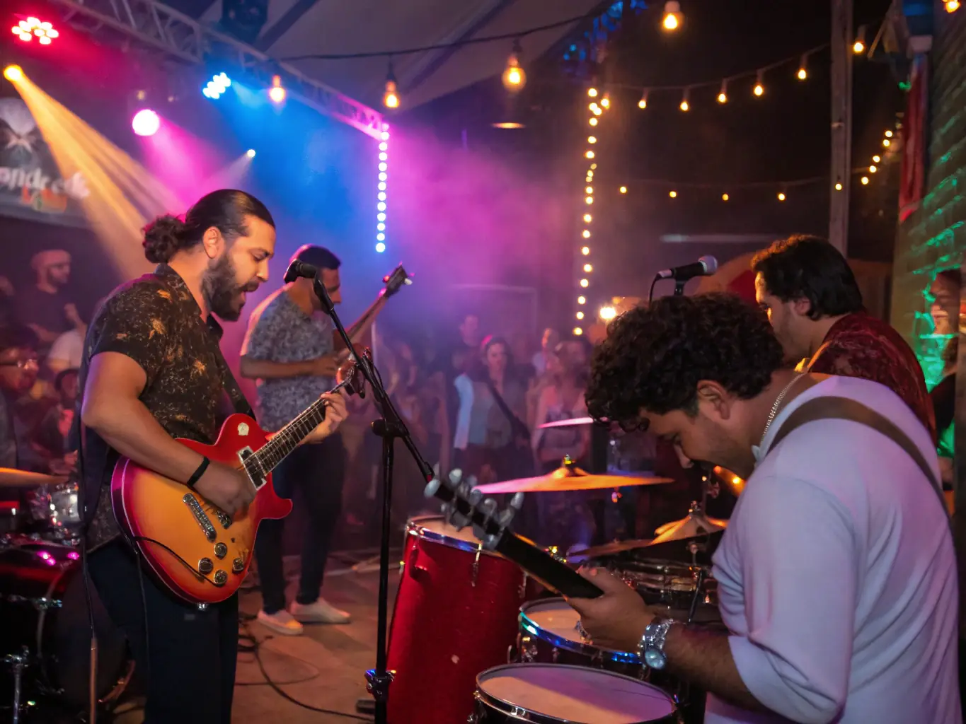 A dynamic image of a live performance featuring musicians and performers from RESONANCES PLURIELLES, capturing the energy and artistry of their productions.