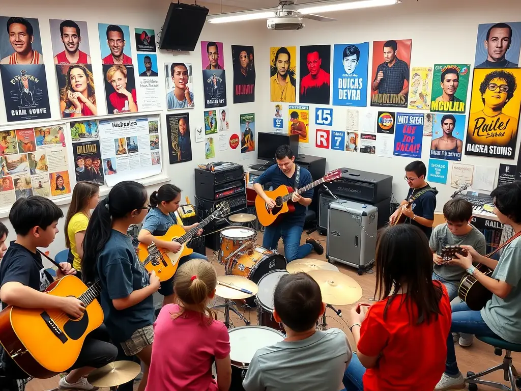 An inspiring image of a training session in the performing arts, with participants learning new skills and techniques from experienced instructors.